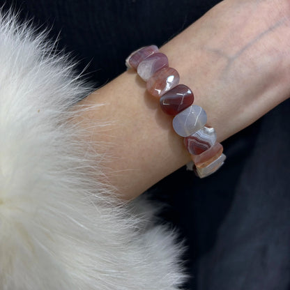 Stackable Set of Multi Color Agate Cube Bangle Bracelets - Rectangle and Oval Bead Mix - 18cm Elastic Stretch - Bestie Gift