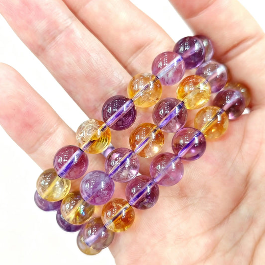 Amethyst citrine bracelet 10mm B+ grade single strand gemstone beads for 17 cm wrist