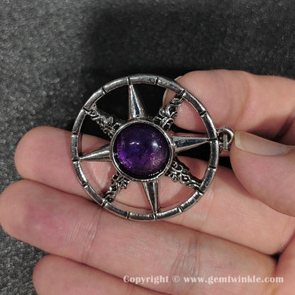 Angled craft studio preview of 45mm gothic alloy eight pointed star amethyst pendant for jewelry making