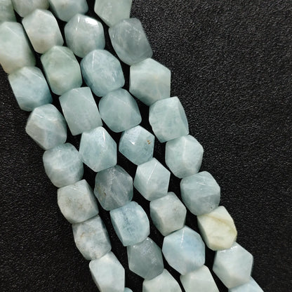 aquamarine faceted barrel beads full strand coastal blue view