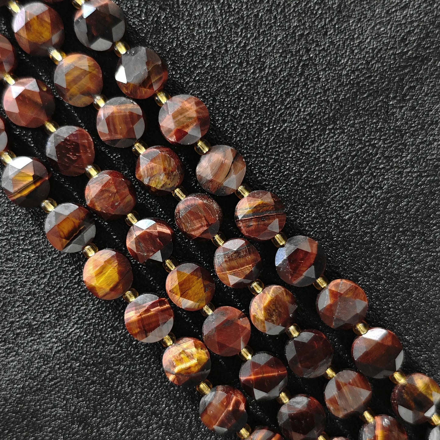 Strands of auburn red tiger eye hexagram disc beads with star faceted surface