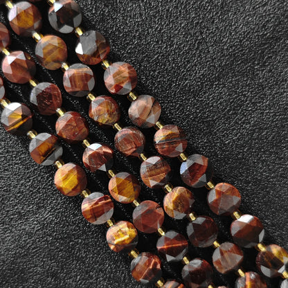 Strands of auburn red tiger eye hexagram disc beads with star faceted surface