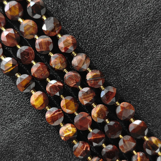 Strands of auburn red tiger eye hexagram disc beads with star faceted surface