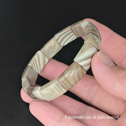 Natural Wood Grain Patterned Flint Gemstone Bar Bracelet
