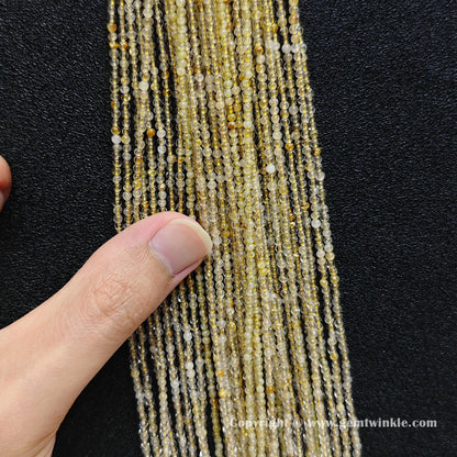 Bulk wholesale strands of 2mm micro gold rutilated quartz loose round beads for delicate handmade jewelry making and layering designs