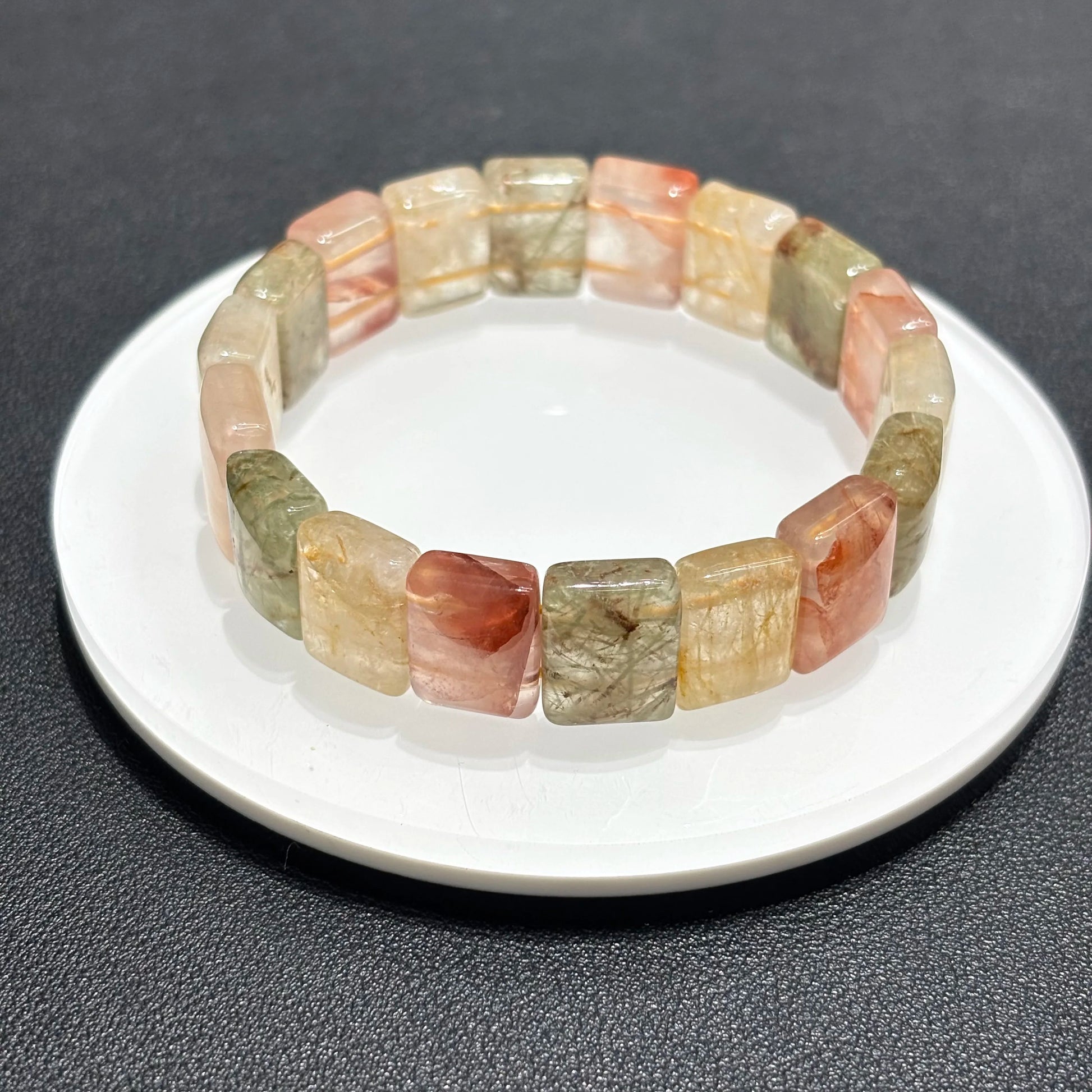 Beautiful Spiritual Reiki Quartz Bracelet, Natural Colorful Rabbit Fur Stone, 18cm Elastic Stretch, Cute Boho Jewelry, Bestie Gift