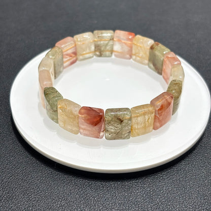 Beautiful Spiritual Reiki Quartz Bracelet, Natural Colorful Rabbit Fur Stone, 18cm Elastic Stretch, Cute Boho Jewelry, Bestie Gift