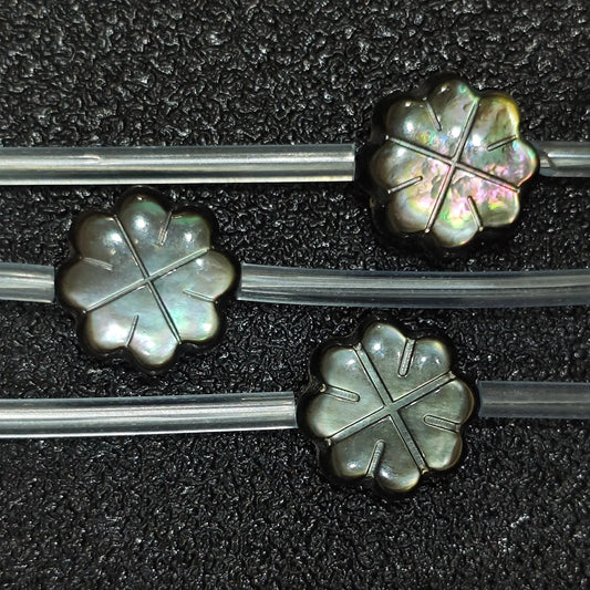 Black mother of pearl plum blossom carved loose beads full strand
