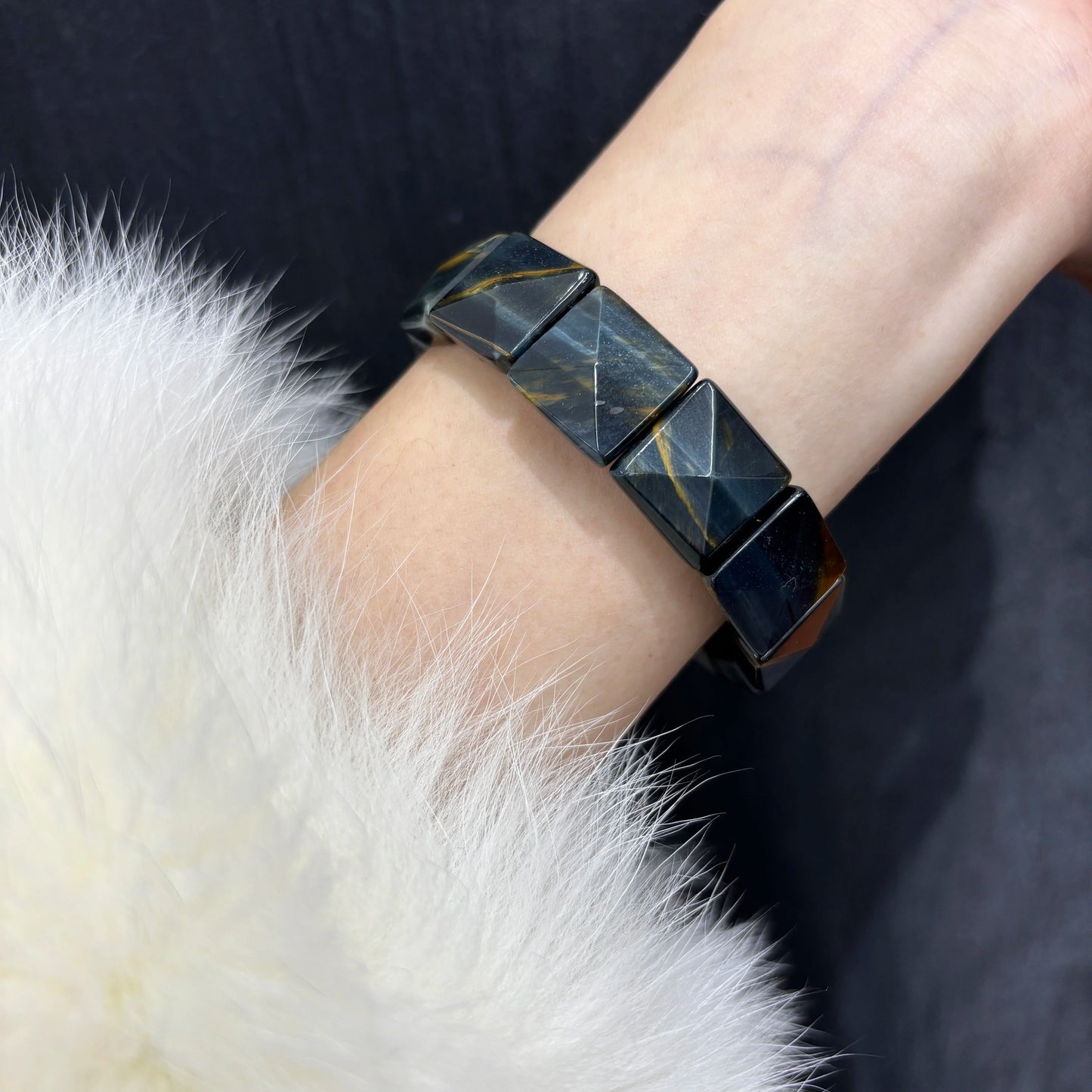 Blue and Yellow Tiger Eye Bracelet Worn on Wrist - Unisex Style - Gift for Her and Him