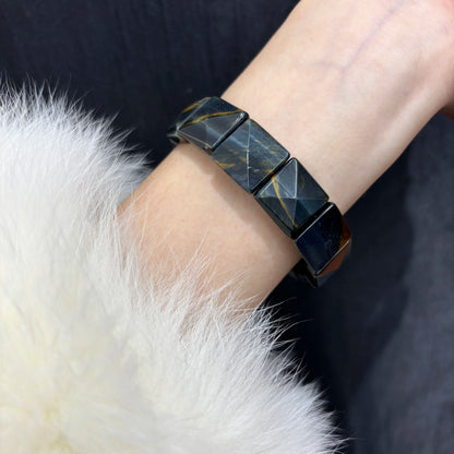 Blue and Yellow Tiger Eye Bracelet Worn on Wrist - Unisex Style - Gift for Her and Him