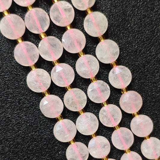 Strands of blush rose quartz hexagram disc beads with star faceted surface