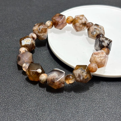 Brown Sakura Agate Bracelet on Black Background