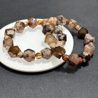 Brown Sakura Agate Bracelet Close Up