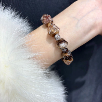Brown Sakura Agate Bracelet on Wrist
