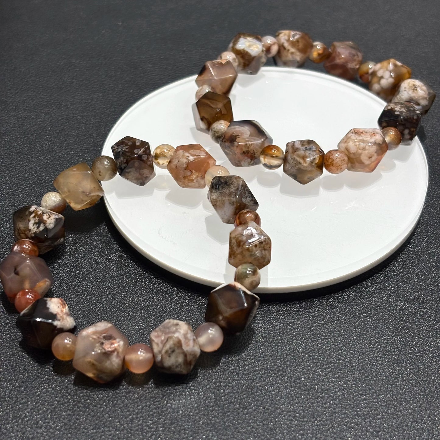 Brown Sakura Agate Bracelet Two Angles