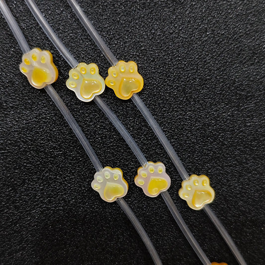 Cat paw yellow mother of pearl beads full strand view