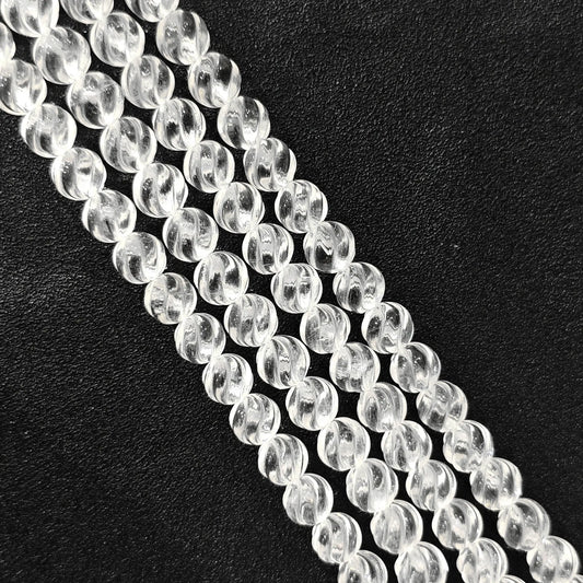 Strand of B-grade clear quartz spiral twist carved round beads 10mm