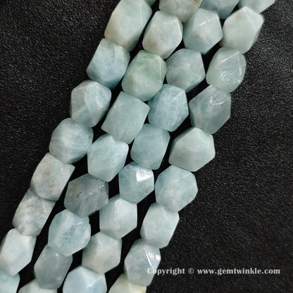 close up sky blue aquamarine geometric cylinder stone beads