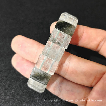 natural cloud phantom quartz plate bracelet worn on wrist displaying comfortable 17cm fit
