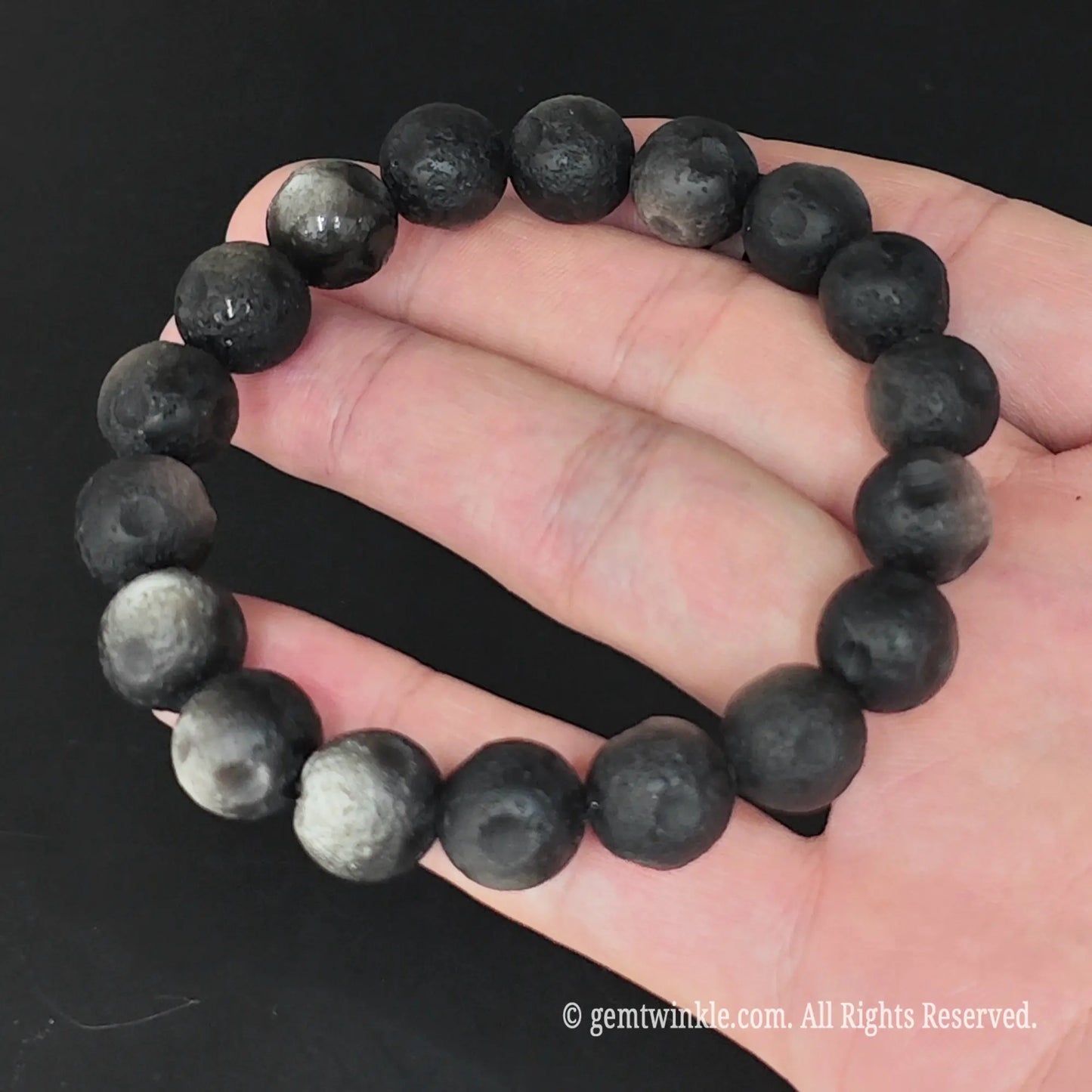 Natural Silver Flash Obsidian Meteorite Textured Bracelet Angle