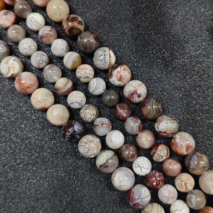 High polish natural un dyed mexican crazy lace agate round loose beads with intricate parallel wavy stripes for jewelry making