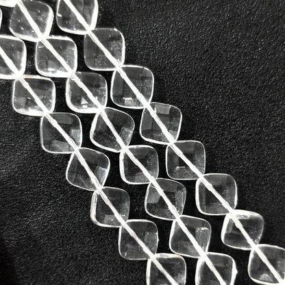 Strand of B-grade natural clear quartz faceted diamond flat rhombus beads 14mm