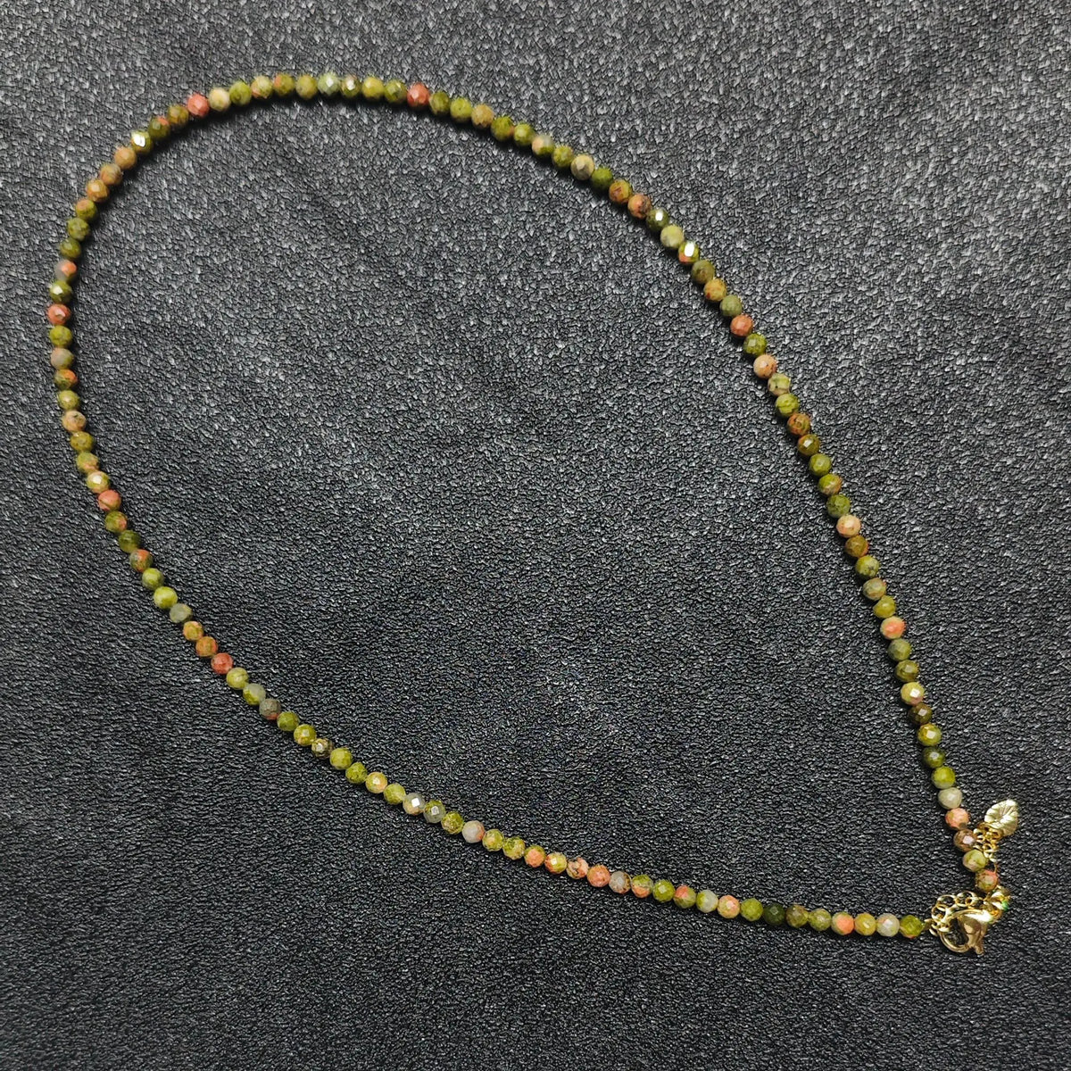 Natural faceted unakite gemstone necklace with 3mm beads and gold extension chain layout for small wholesale