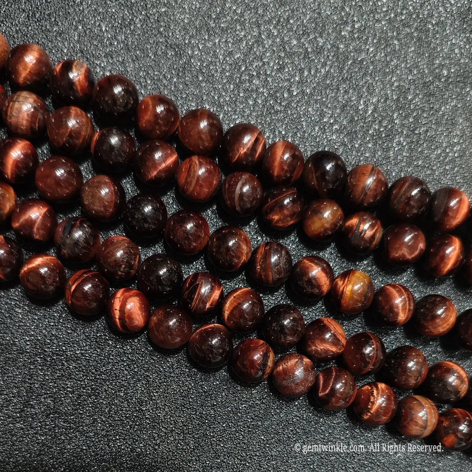 Chemical free thermal optimized red chatoyant quartz beads strands with visible mineral imperfections