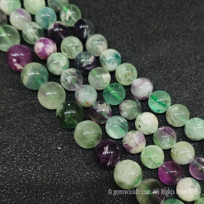 Size range from 6mm to 12mm of natural feather fluorite gemstone round beads for boutique jewelry creators and Etsy sellers