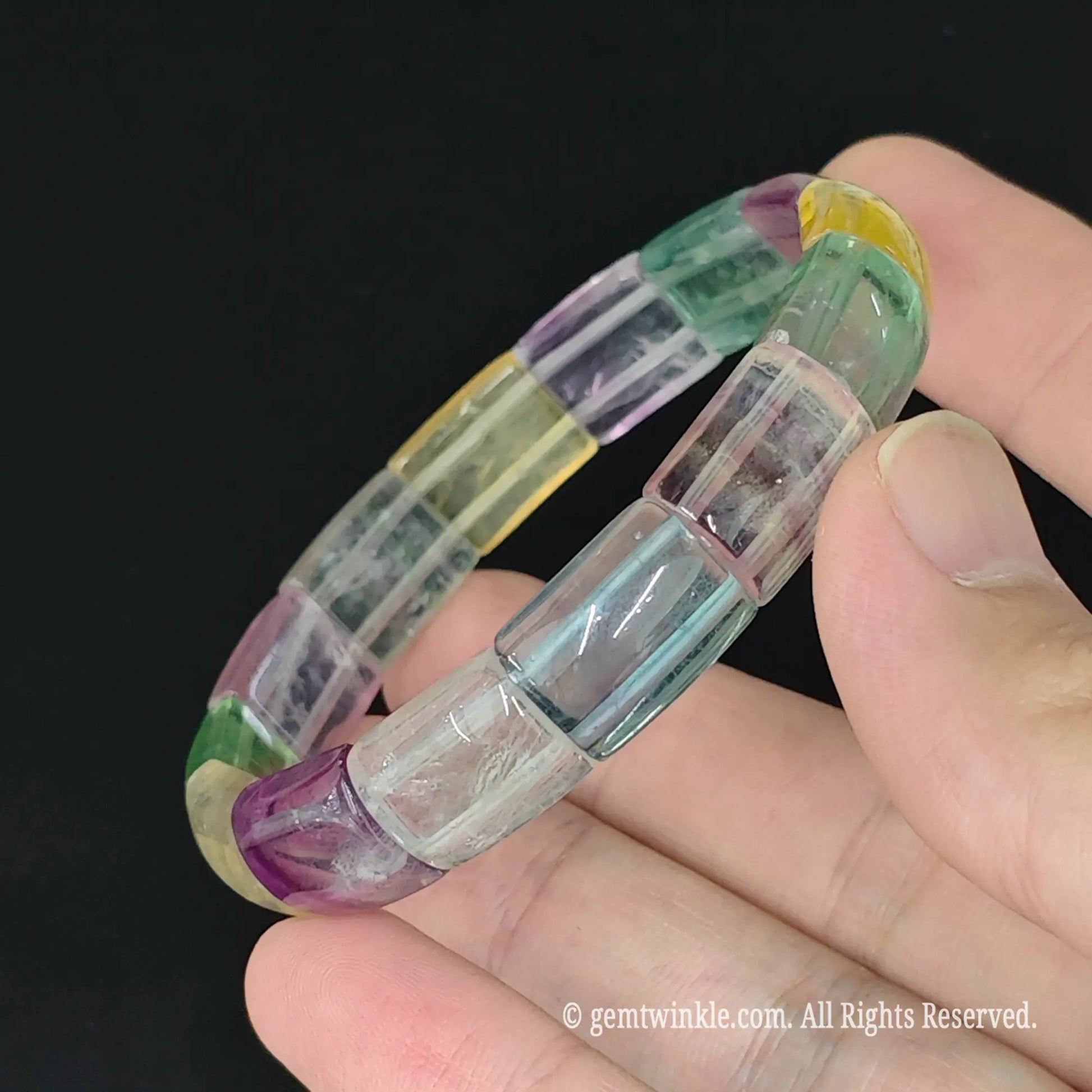 pair of 17cm womens multi color fluorite smooth bar bead stretch bangles