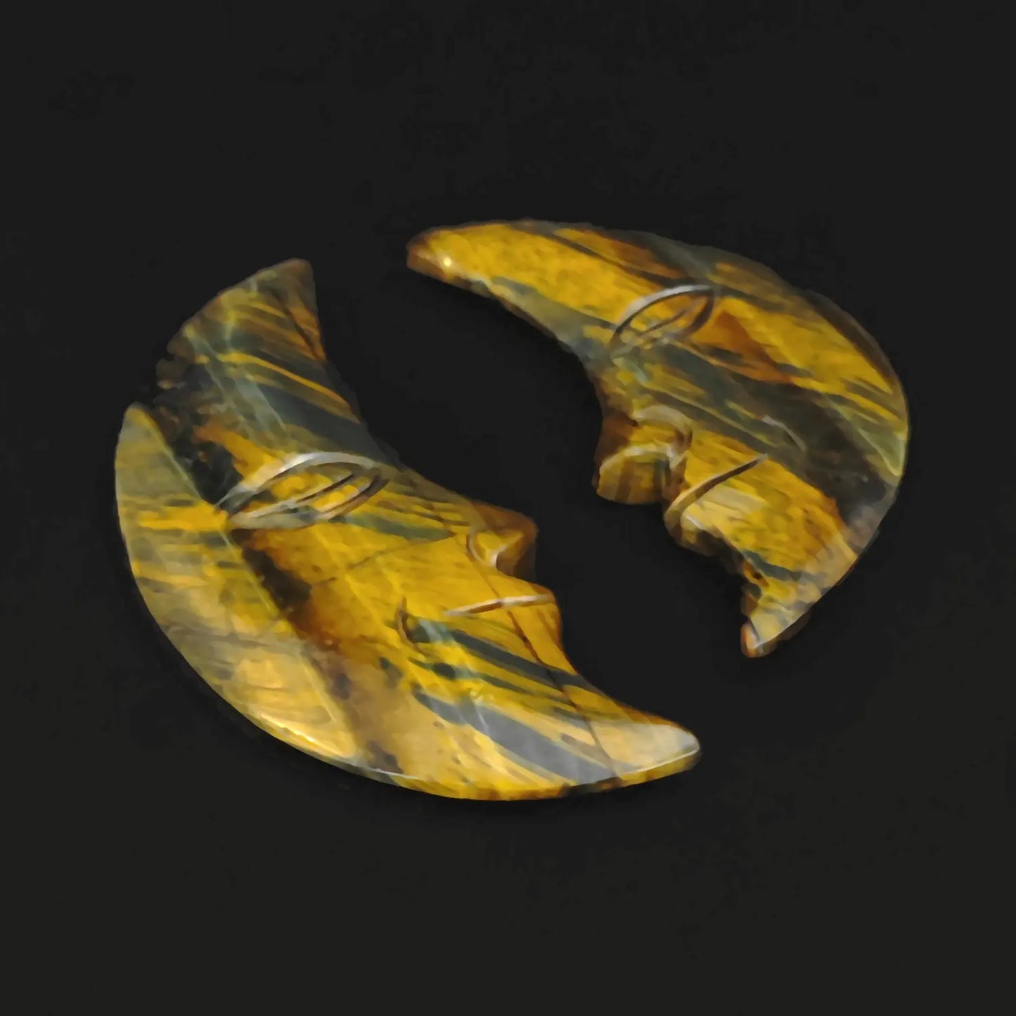 Wholesale gemstone crescent moon face carvings with natural golden striped chatoyancy