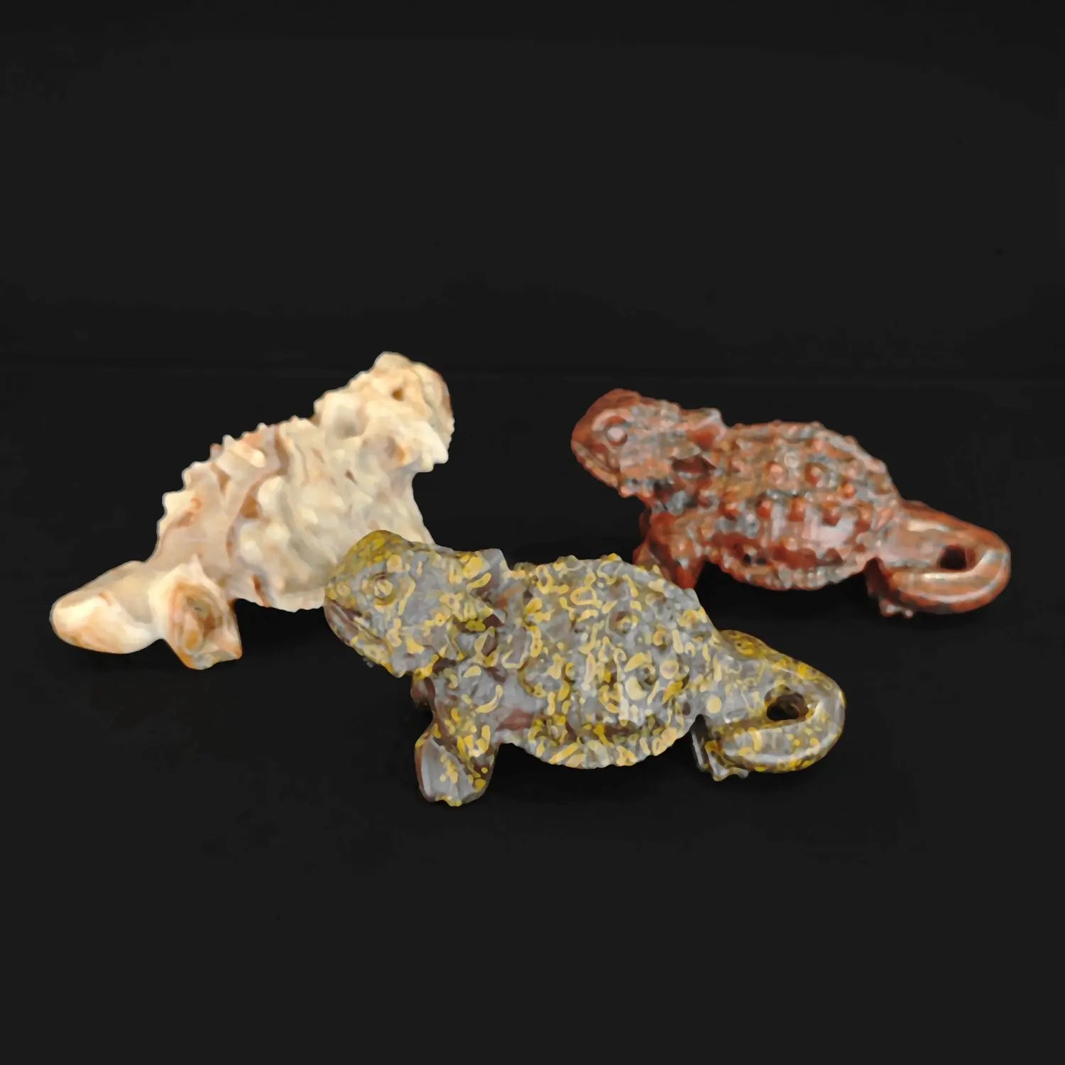 Wholesale 8cm hand-carved gemstone lizard figurines in nuwa stone mahogany obsidian and white quartz