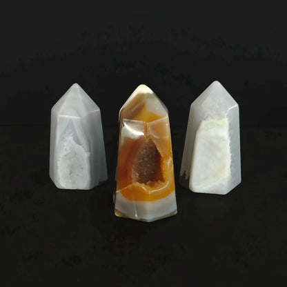 Wholesale 5cm natural geode crystal points with open mineral cavities in blue gray and carnelian orange tones