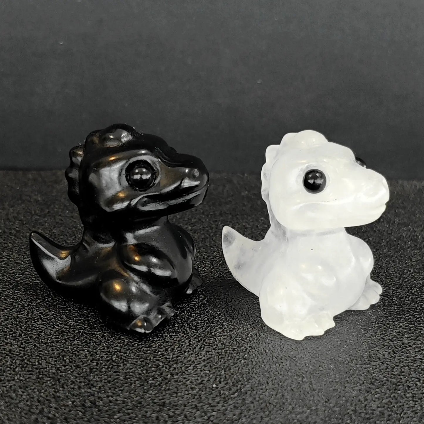 Natural crystal baby dinosaur wholesale black obsidian and clear quartz carvings miniature dragon figurines pair