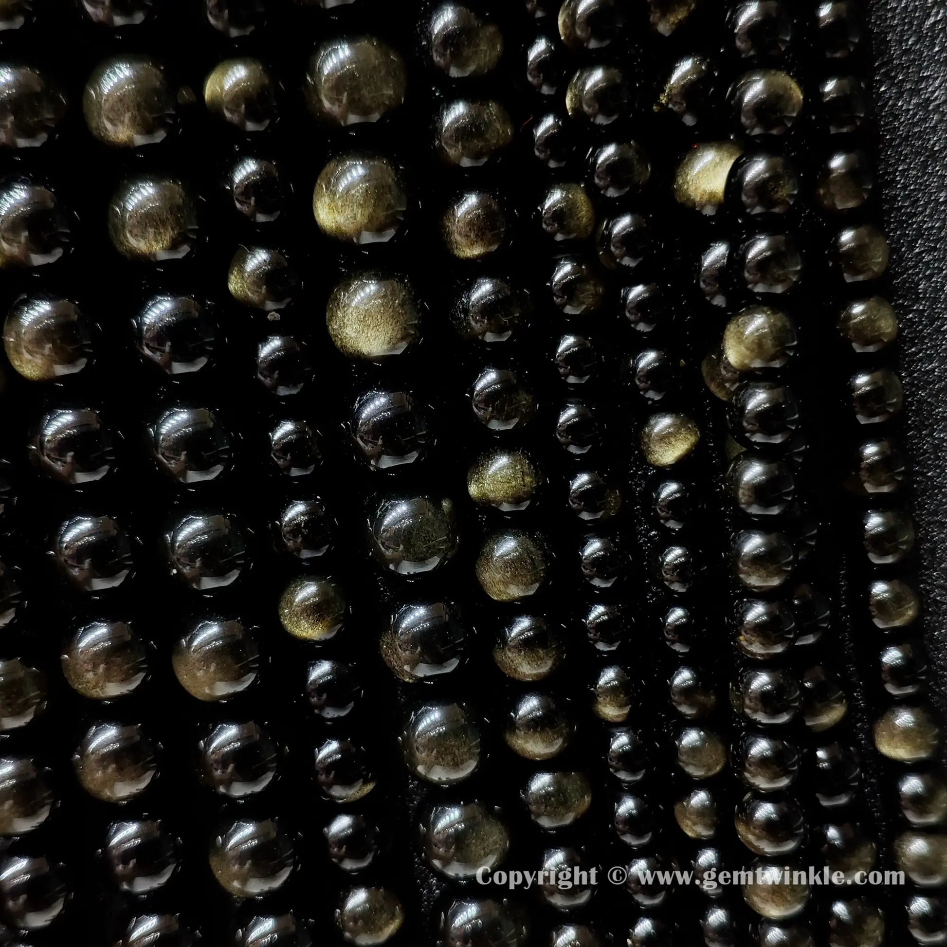 Grade A gold sheen obsidian round gemstone beads sized from 8mm to 18mm