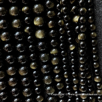 Grade A gold sheen obsidian round gemstone beads sized from 8mm to 18mm
