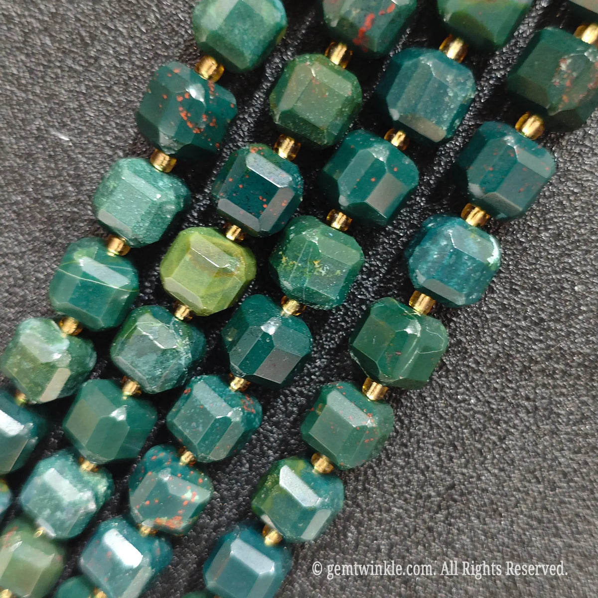 Green Ocean Jasper Cube Beads Close Up