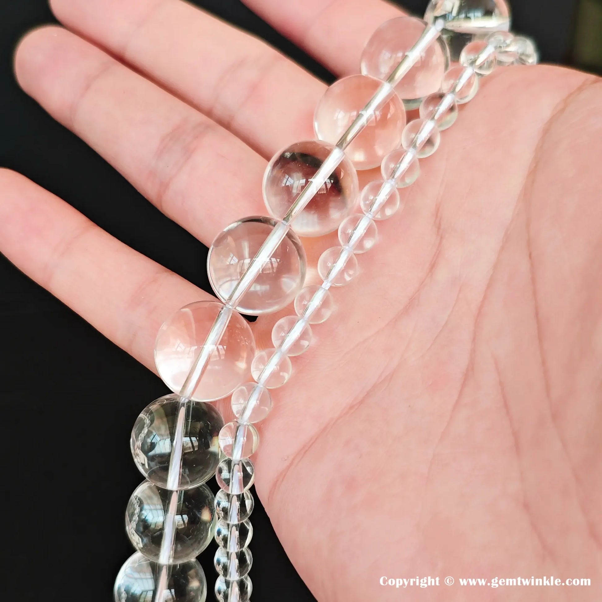 High polish natural clear quartz gemstone strands for healing jewelry designs, live video selection available for small businesses