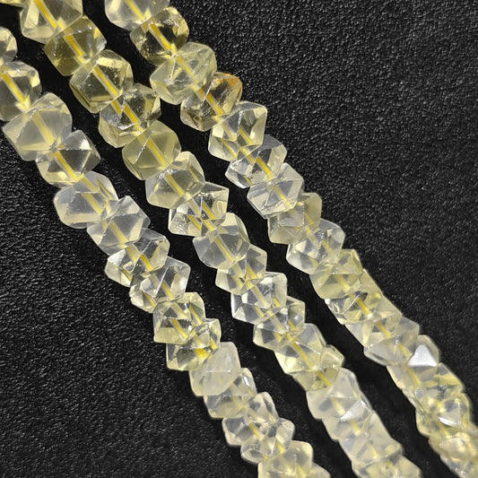 Strand of luminous lemon quartz faceted column cylinder beads in 10x6mm size