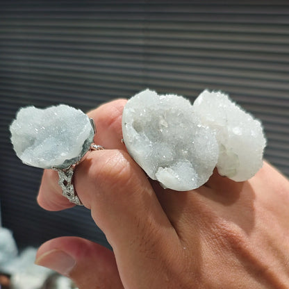 loose white agate quartz druzy rings ready for independent maker studio supplies