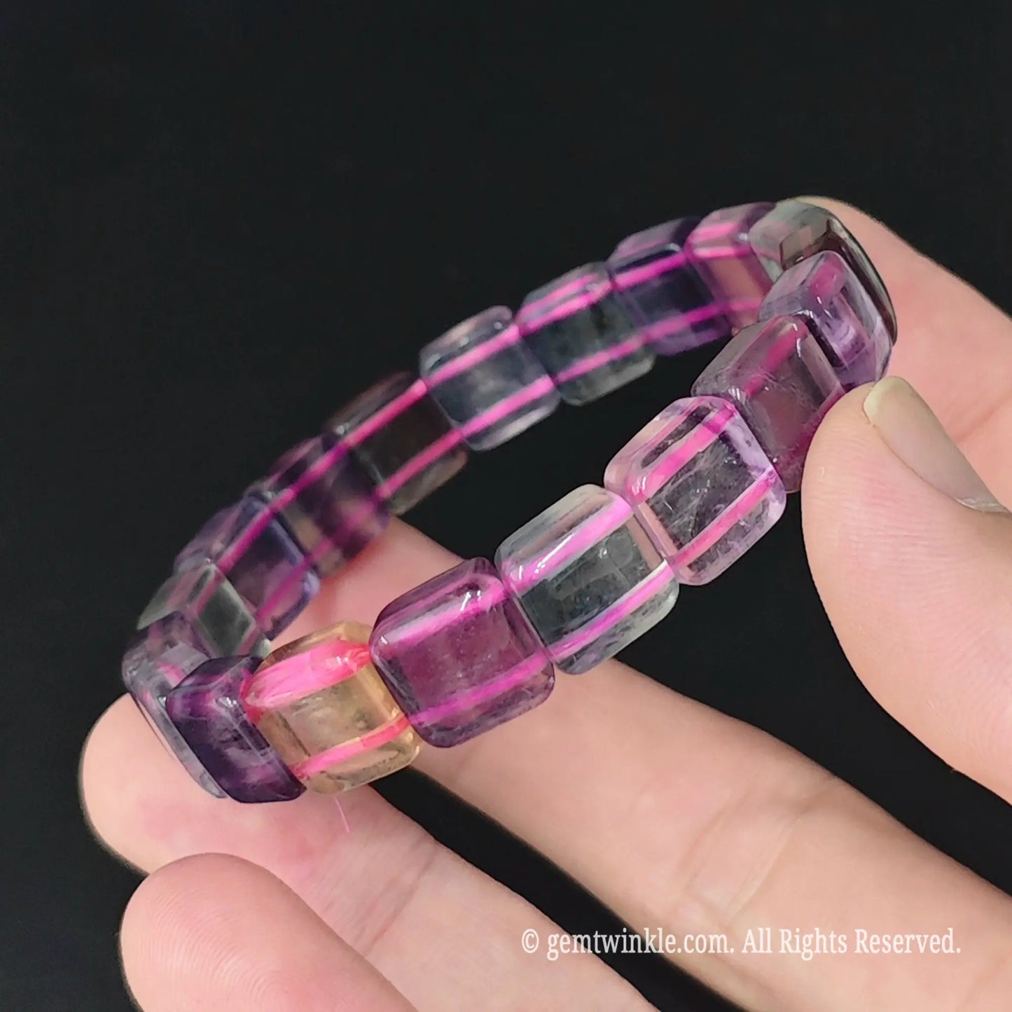 translucent magenta purple fluorite square block segment stretch bracelet