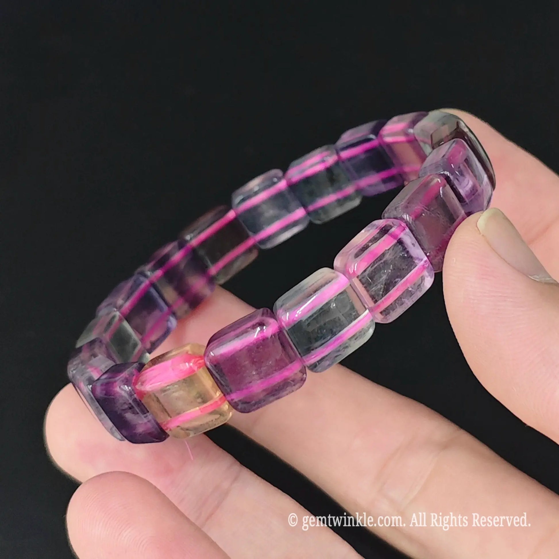 translucent magenta purple fluorite square block segment stretch bracelet