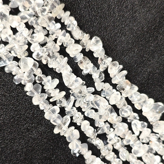 Milky snow quartz freeform chip beads with cloudy mist inclusions on 75cm long strand