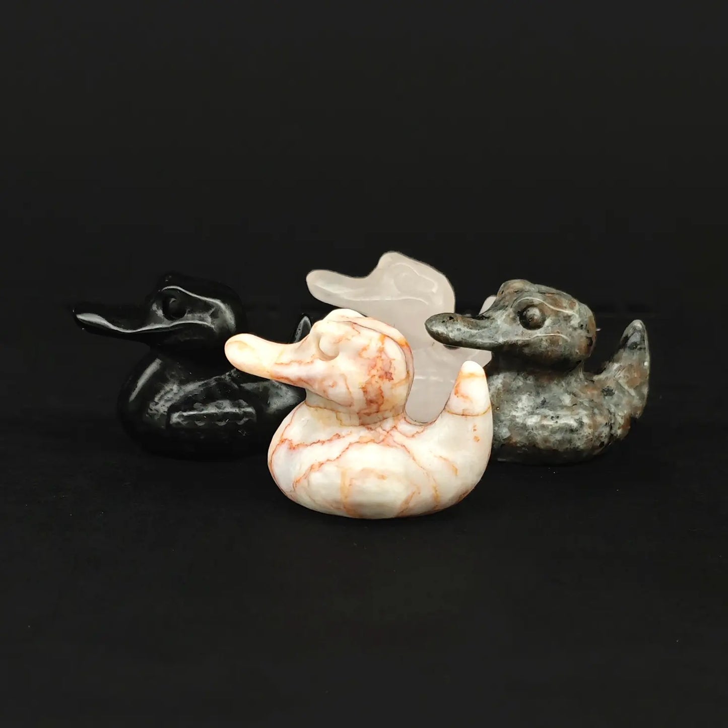 Bulk 4cm mini crocodile crystal carvings in Black Obsidian Red Vein Jasper Spotted Grey Stone and Pink Opal from direct Donghai wholesale supplier