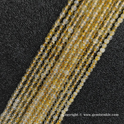 Four delicate strands of genuine B grade 3mm gold hair quartz minimalist gemstone beads displaying clear matrix zones from factory supplier