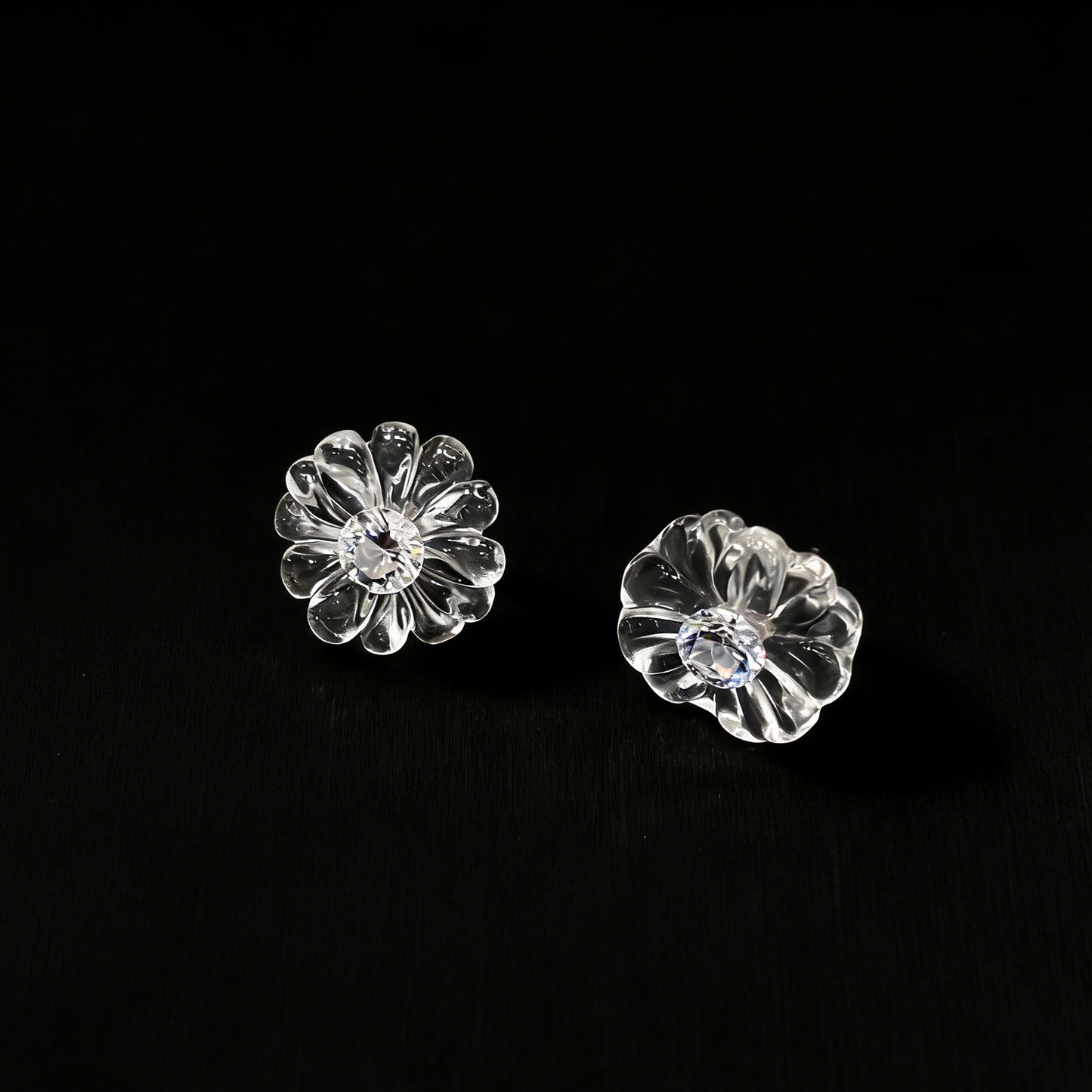 Side View of Minimalist White Flower Stud Earrings