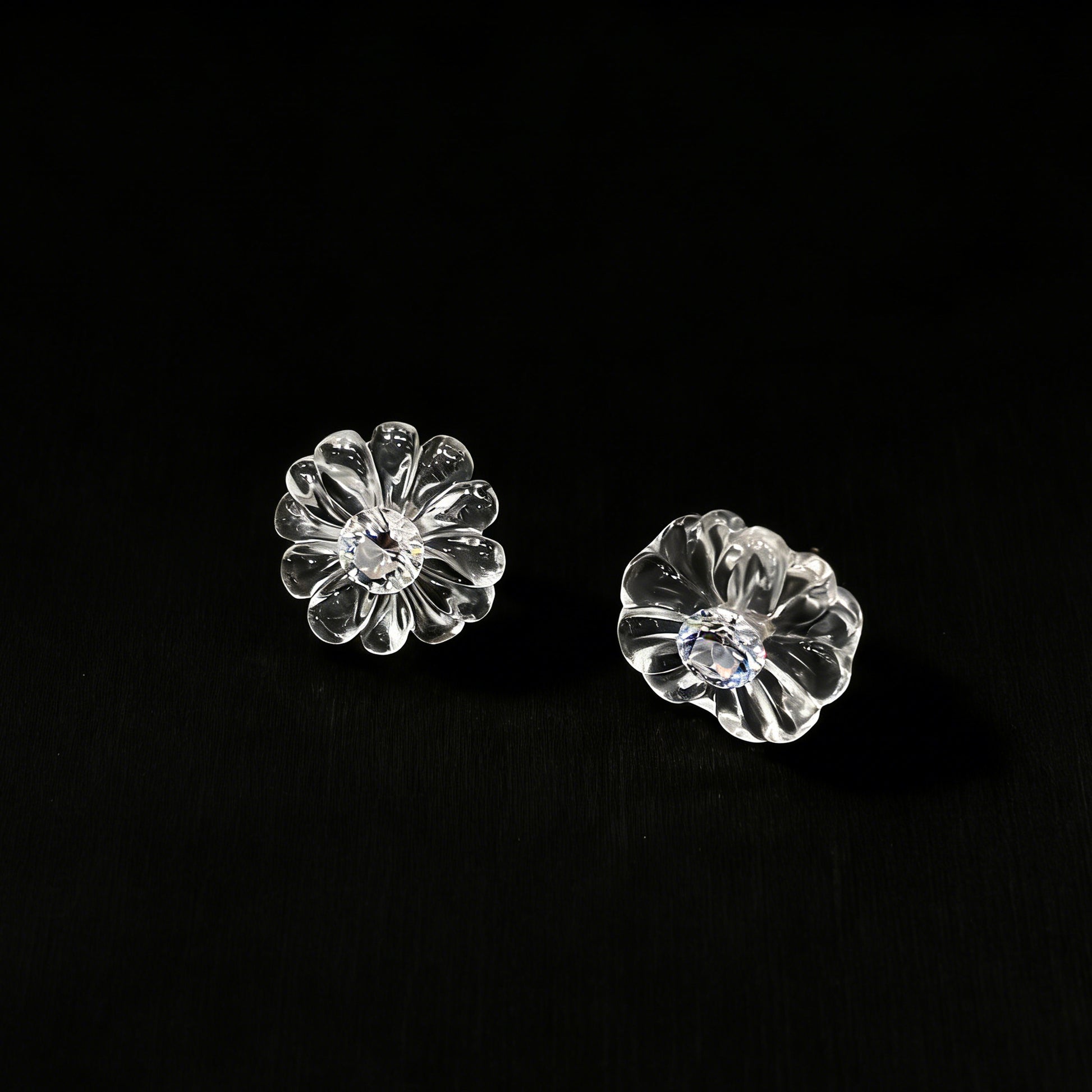 Side View of Minimalist White Flower Stud Earrings