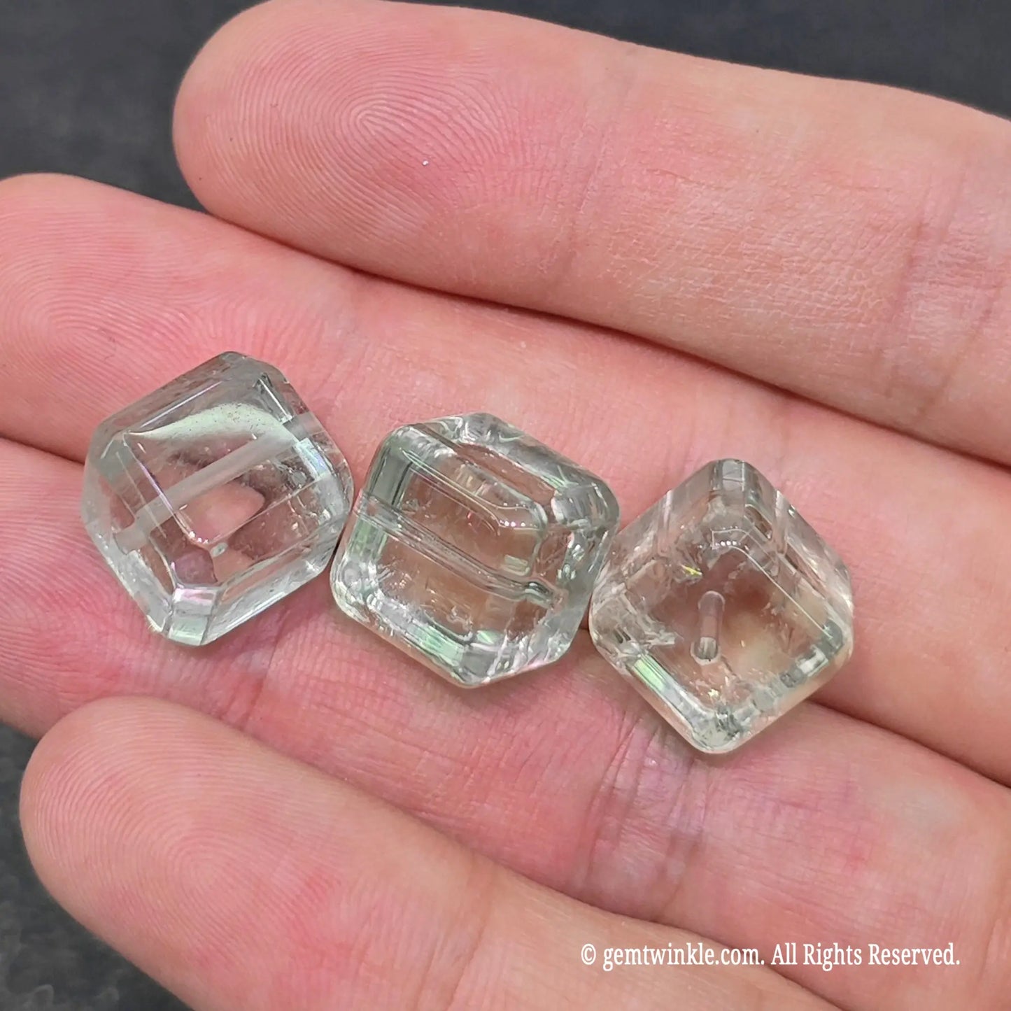 mint green quartz cubic beads displaying subtle natural veil inclusions and pale green tones