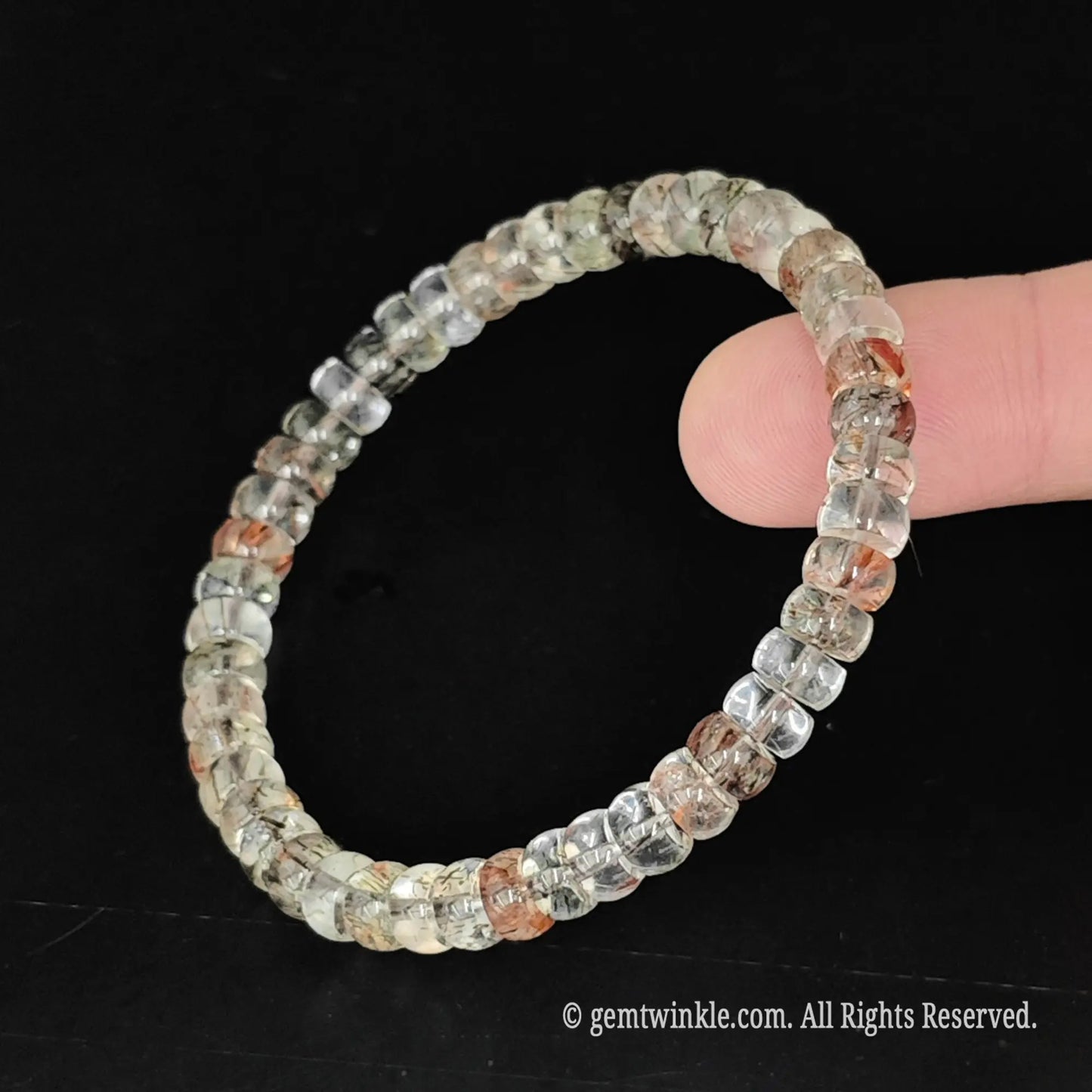 5.5-6mm multi inclusion quartz abacus bead stretch bracelet on finger