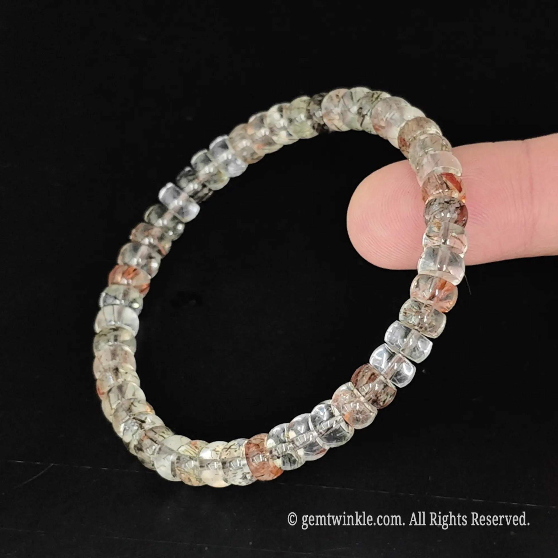 5.5-6mm multi inclusion quartz abacus bead stretch bracelet on finger